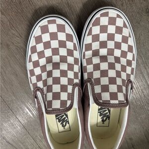 Vans Brown and White Checkered Slip-Ons